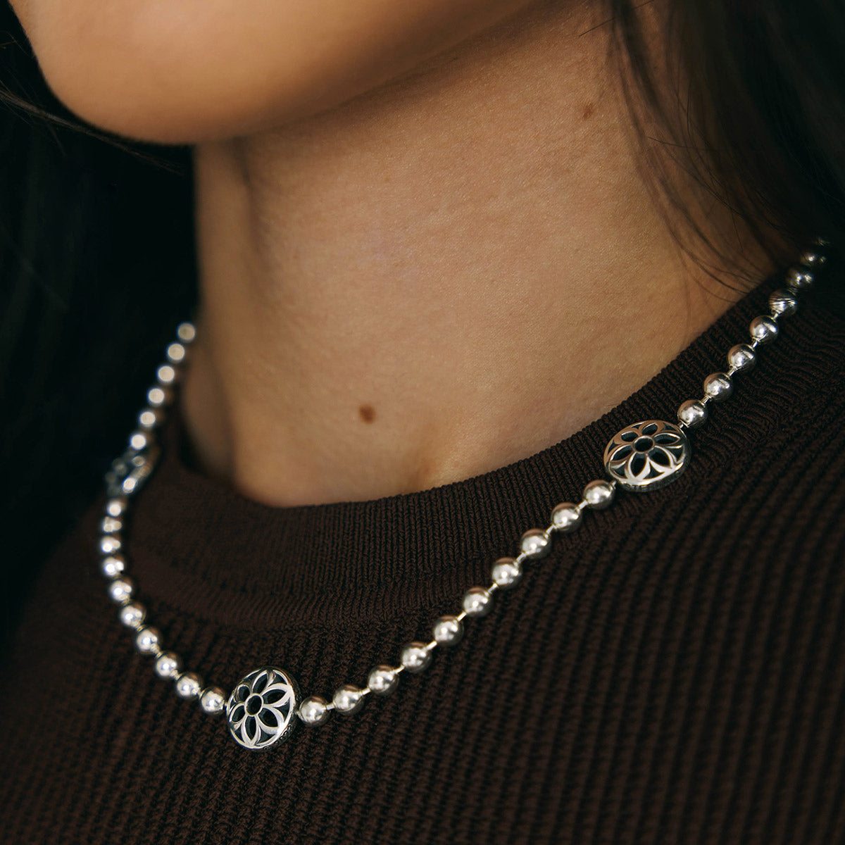 Station Chain Ball Chain Necklace | Rosette