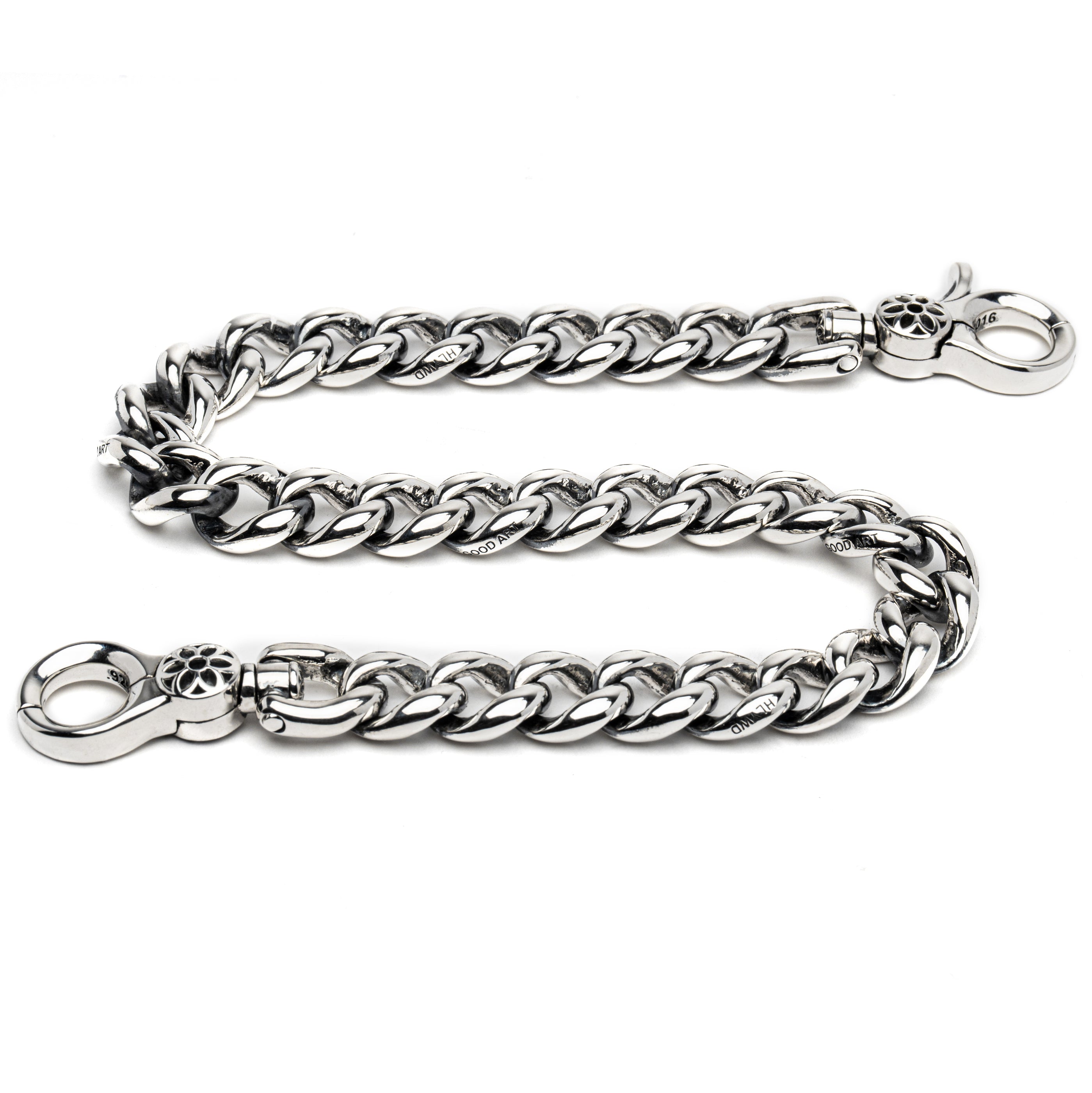 Beautiful long wallet chain, with Rosette motif on both clip ends.