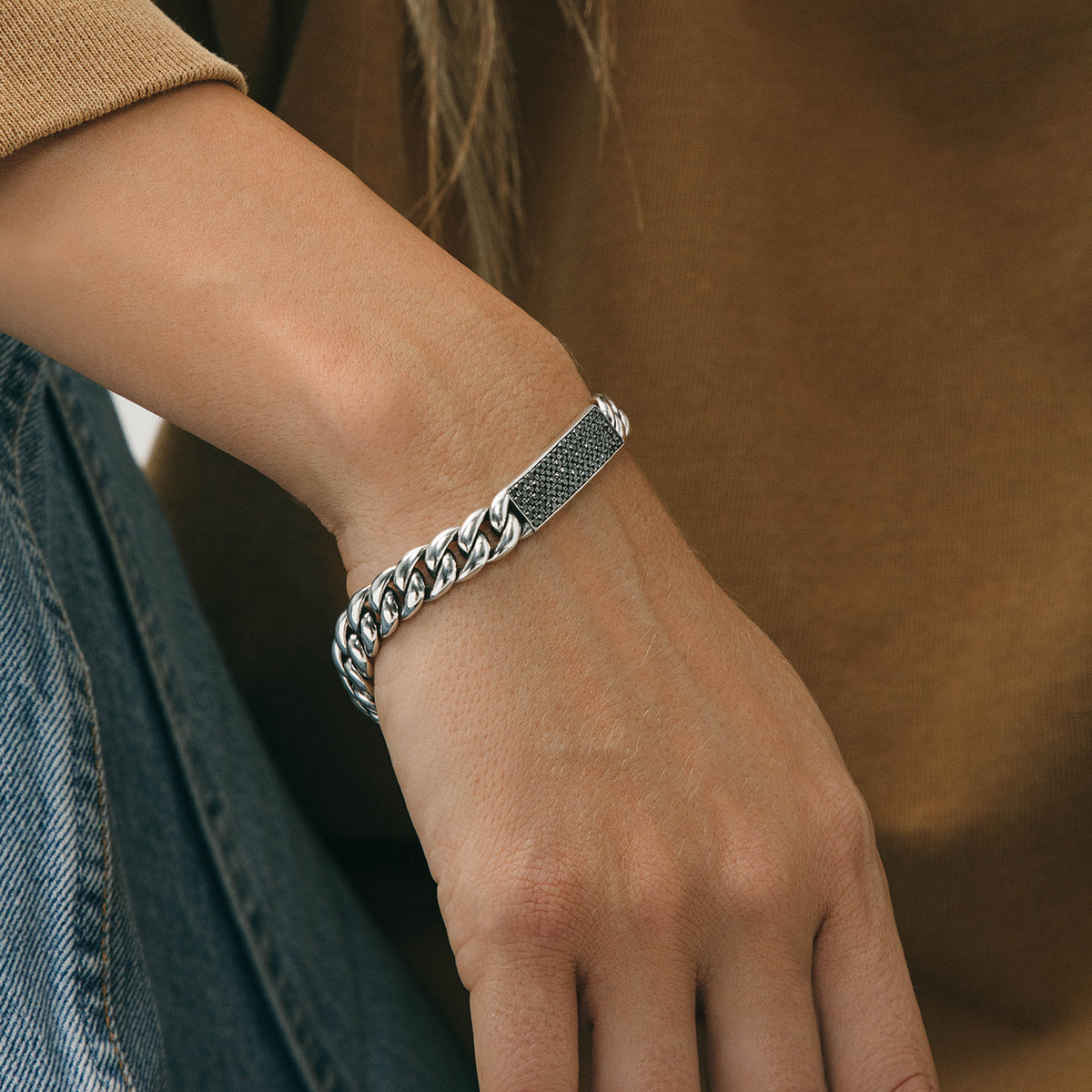 B & T ID Bracelet | Black Diamonds Pavé - 4A